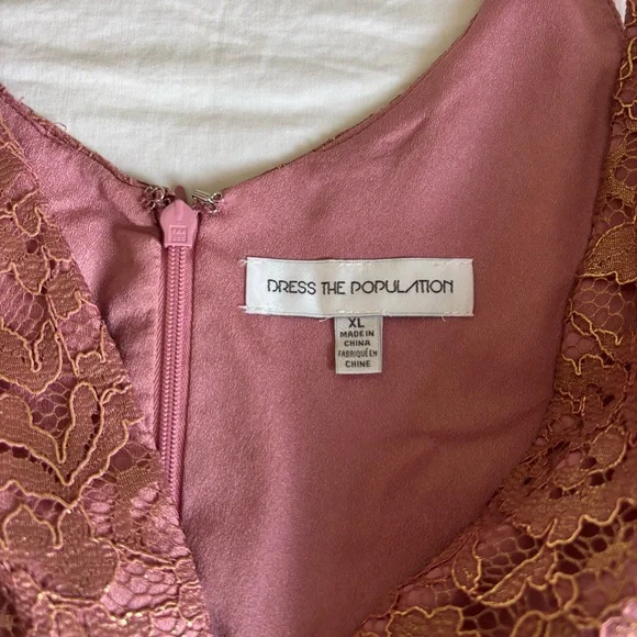 Dress the Population Mauve Gold Lace Leilani Illusion Hem Midi Dress • Size XL - Picture 8 of 16